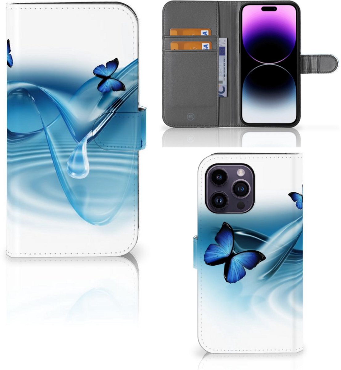 Book Case voor iPhone 15 Pro Max Telefoonhoesje met Pasjes Vlinders