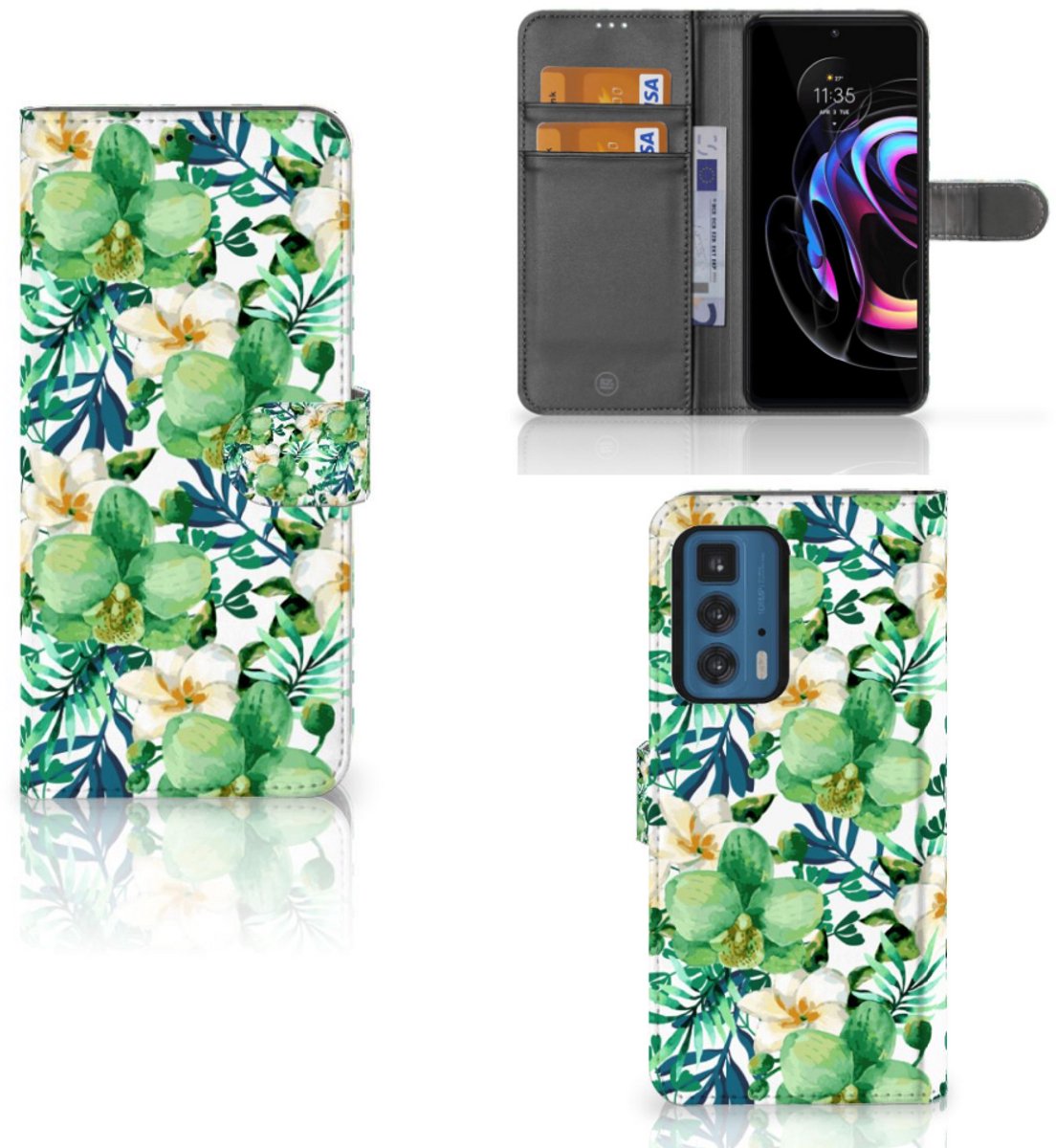 Boekhoesje voor Motorola Edge 20 Pro Hoesje Orchidee Groen