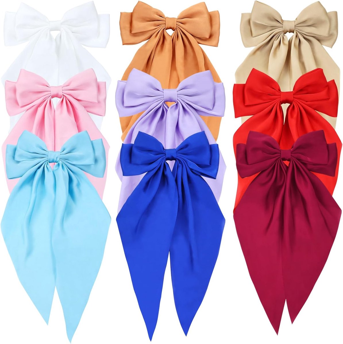 Set van 9 Grote Satijnen Haarstrikken in Diverse Kleuren voor Vrouwen en Meisjes