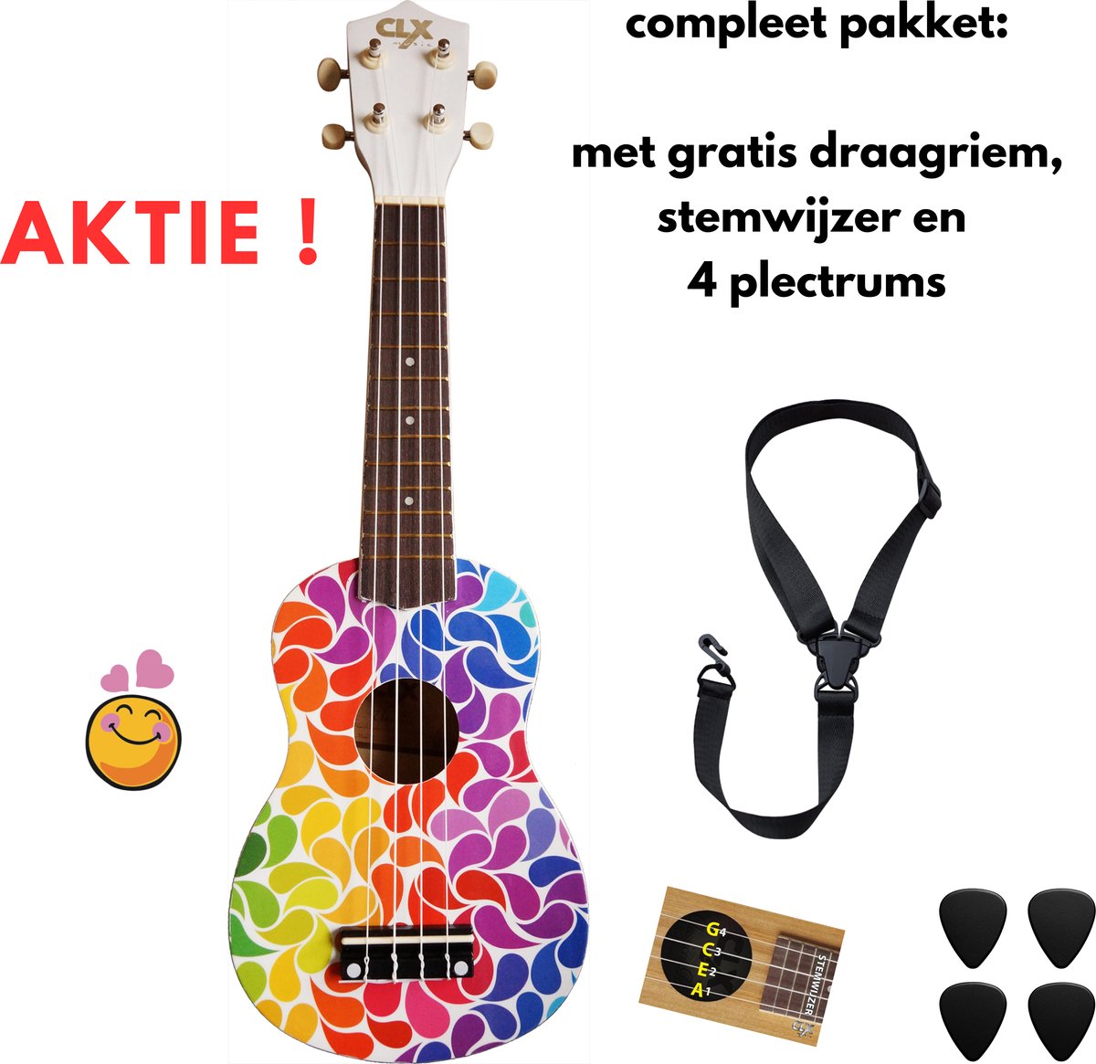 CLX Rainbow Drips Ukelele Pakket – incl. gratis accessoires