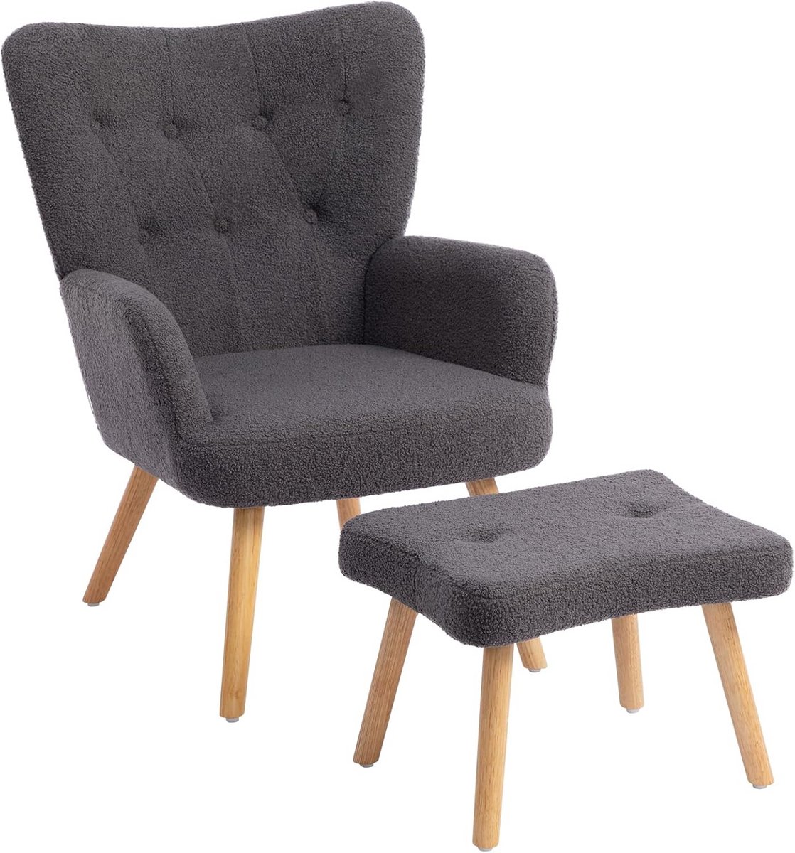 Comfortabele fauteuil met voetenbank voor woonkamer en slaapkamer - Grijs accentstoel en leesstoel