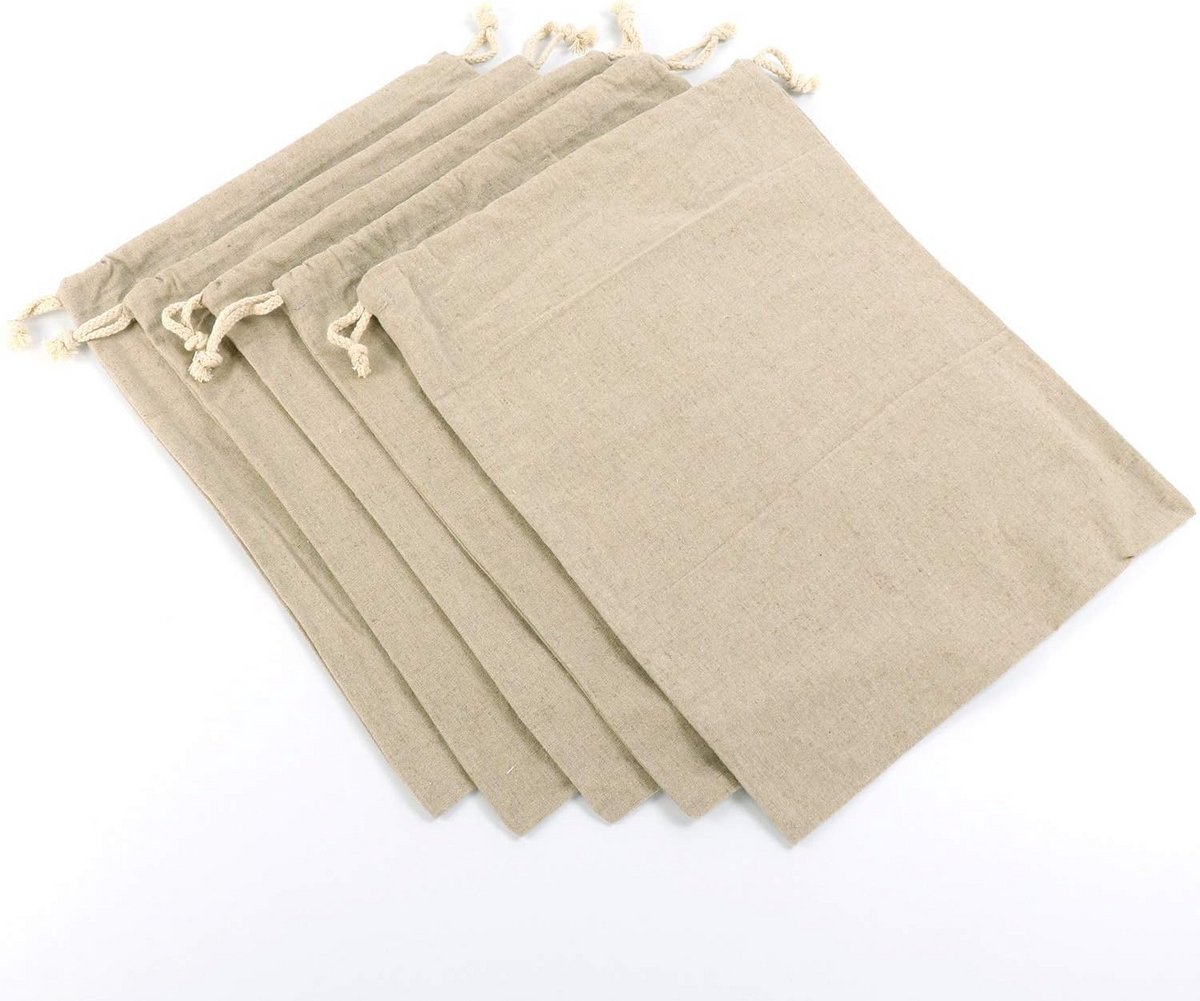 Biologisch Linnen Herbruikbare Mousseline Tas voor Brood - 5-Pack Eco Vriendelijk