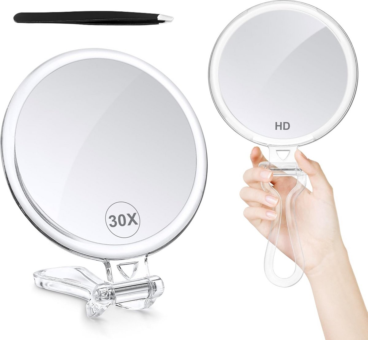 Vergrootspiegel 30X Handheld - Dubbelzijdige Spiegel voor Oogmake-up en Reizen