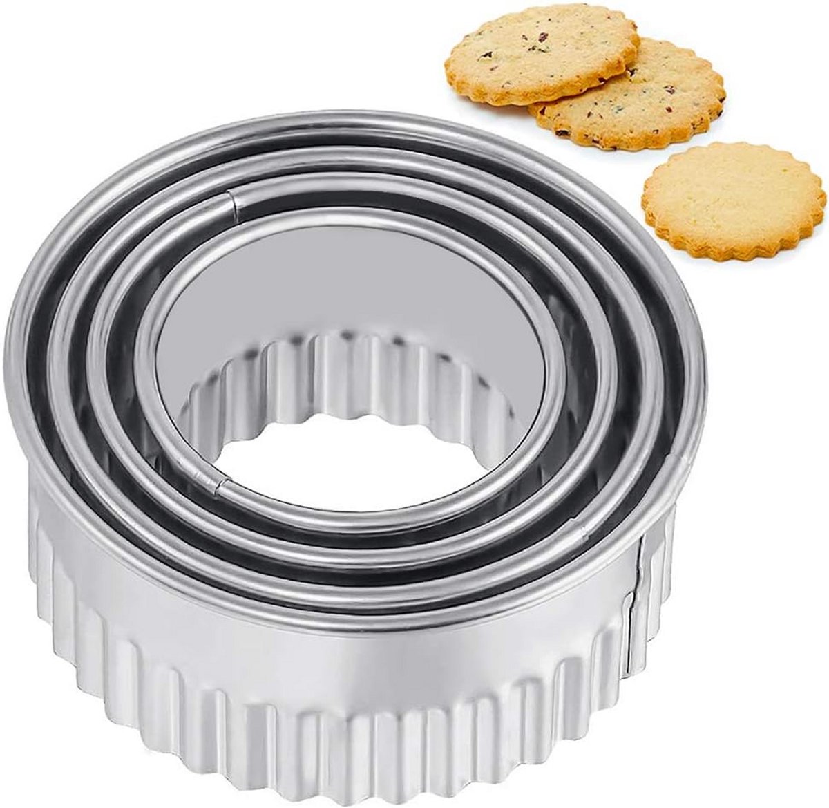 Set van 4 Ronde Koekjesuitsteeksels van Roestvrij Staal