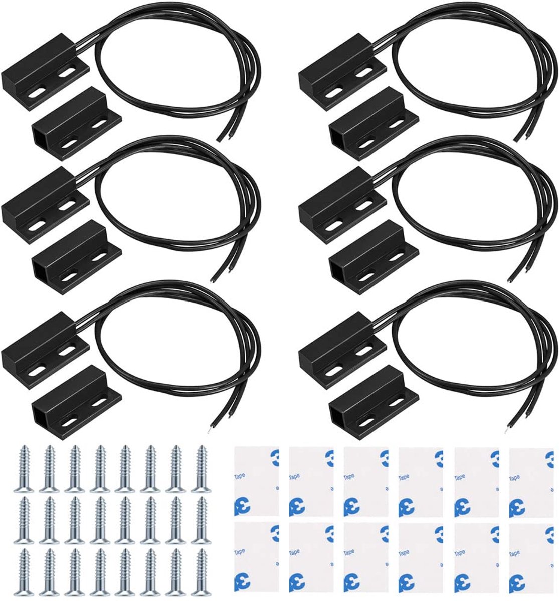 6 Stuks Zwart Bedraad Magnetische Deurschakelaar Alarm - Type Schakelaar voor Deur en Raam