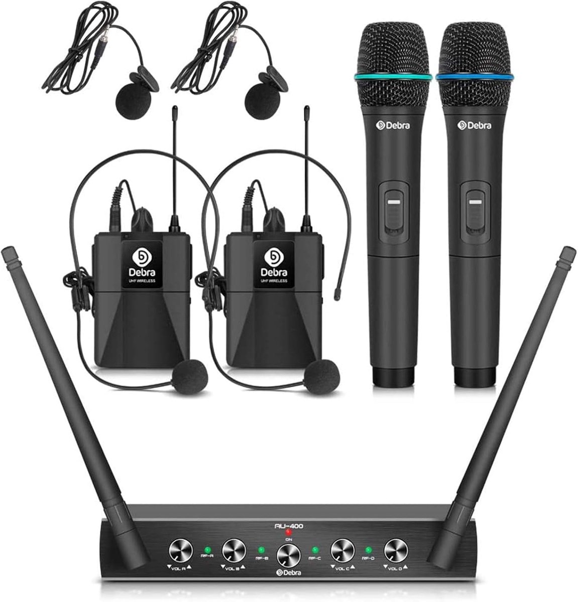 Draadloos 4-Kanaals Microfoonset met 4 Handheld Microfoons voor Karaoke en Evenementen