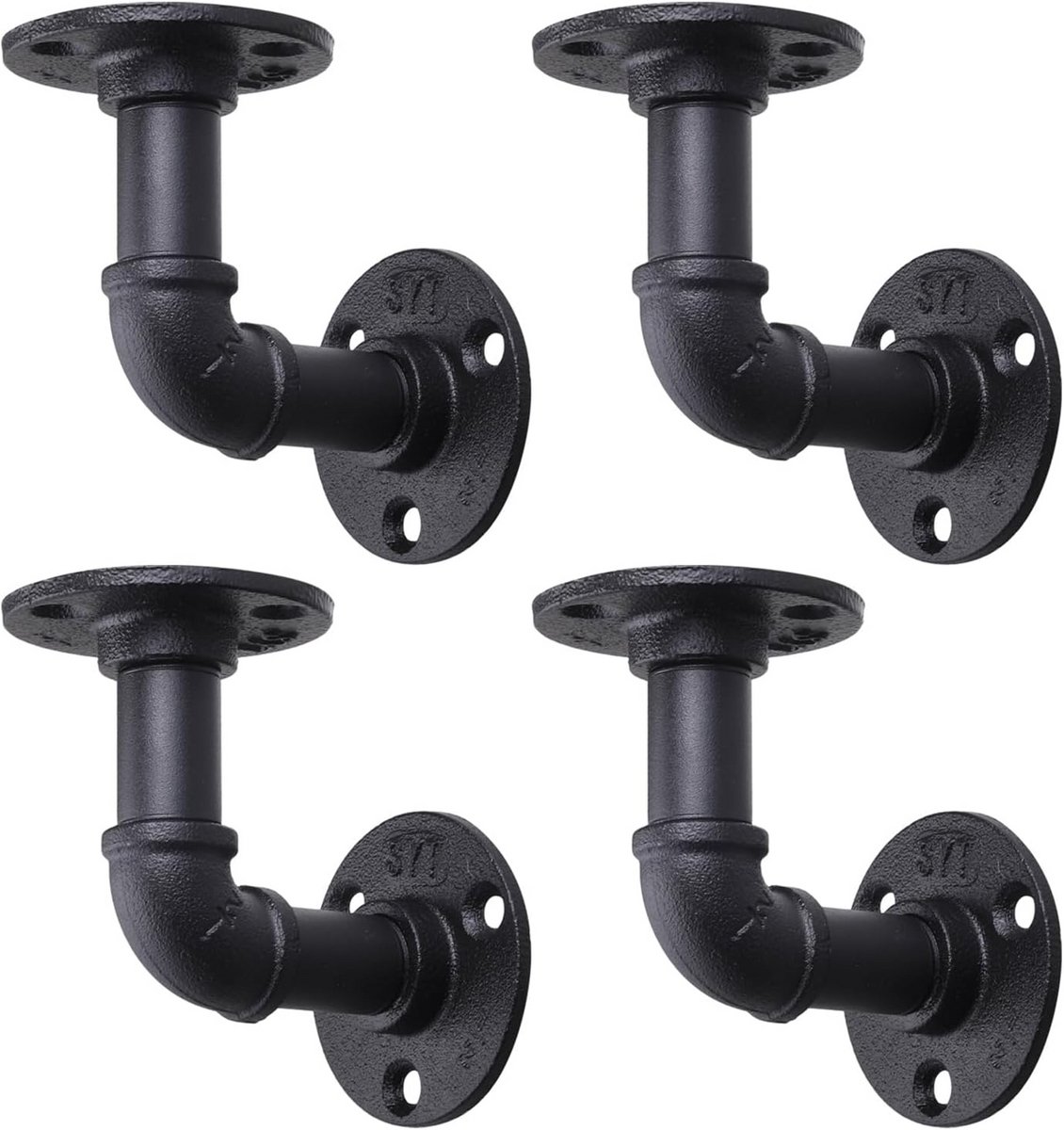 4-pack Rustieke L-vormige Pijpplankbeugels voor Wandmontage - Vintage Zwarte IJzeren Ondersteuning voor Drijvende Planken