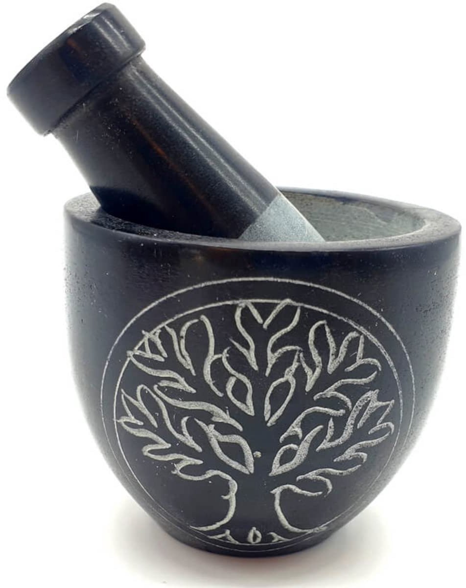 Set vijzel en stamper van levensboom, 8 x 7 cm, ideaal voor kruiden en specerijen