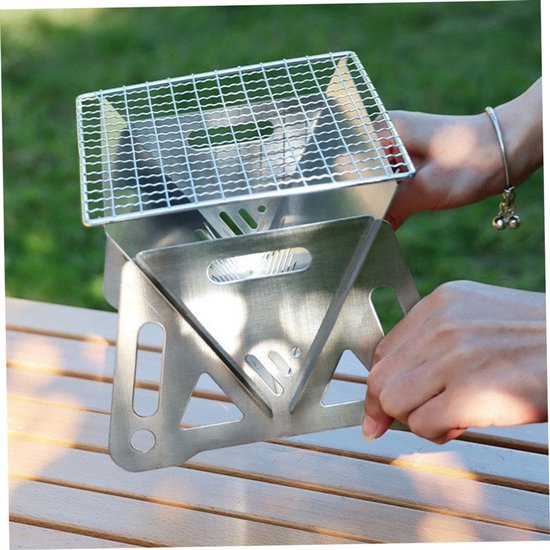 1 stuk - Kleine houtskoolgrill - Opvouwbare mini-houtskoolgrill voor buiten - Draagbare houtskoolgrill - Roestvrijstalen campinggrill - Geschikt voor buiten en om te koken — afbeelding 4