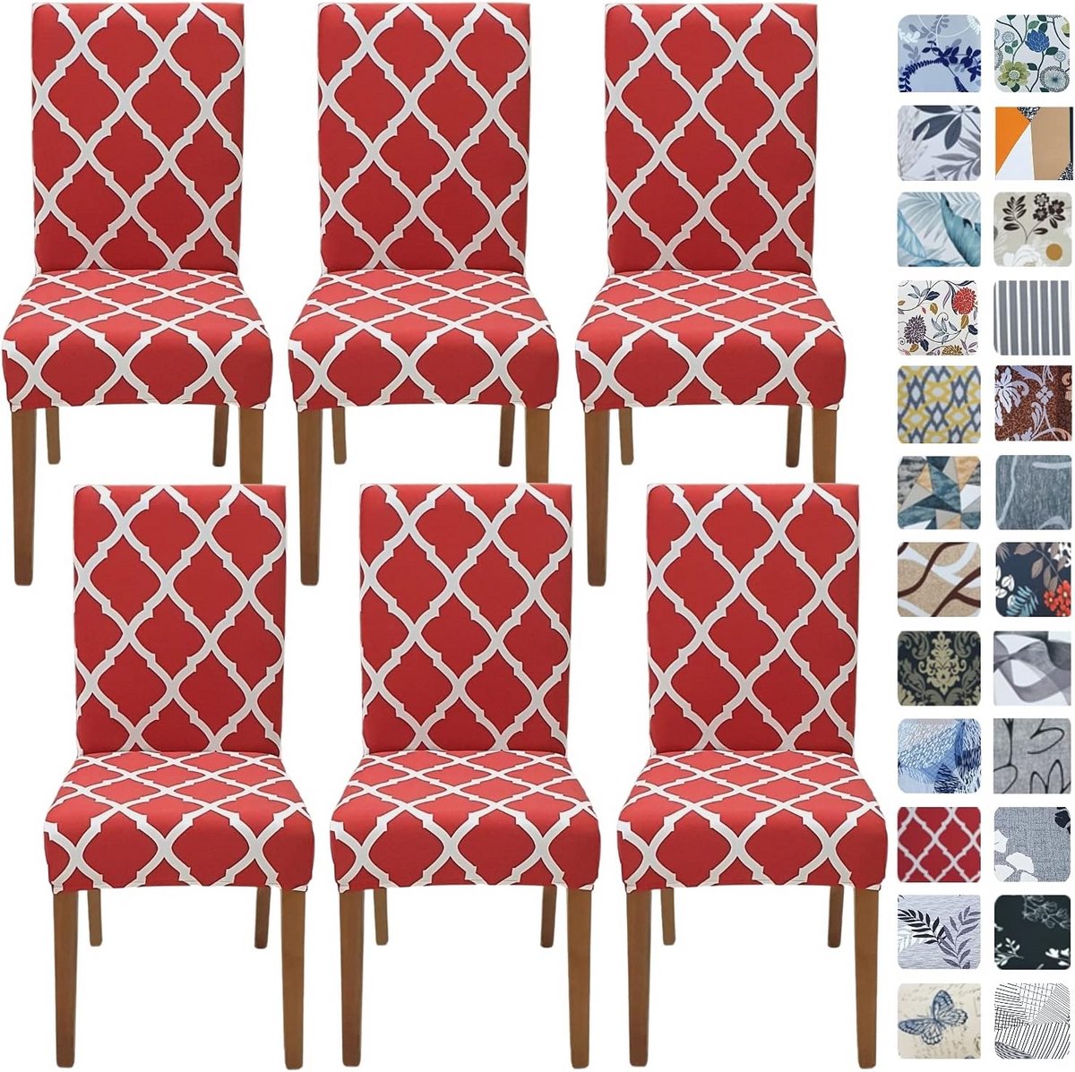 Stretch Eetkamerstoelhoezen Set van 6 - Wasbare Slipcovers voor Keuken- en Eetkamerstoelen - Afneembare Beschermers in Wijnrood