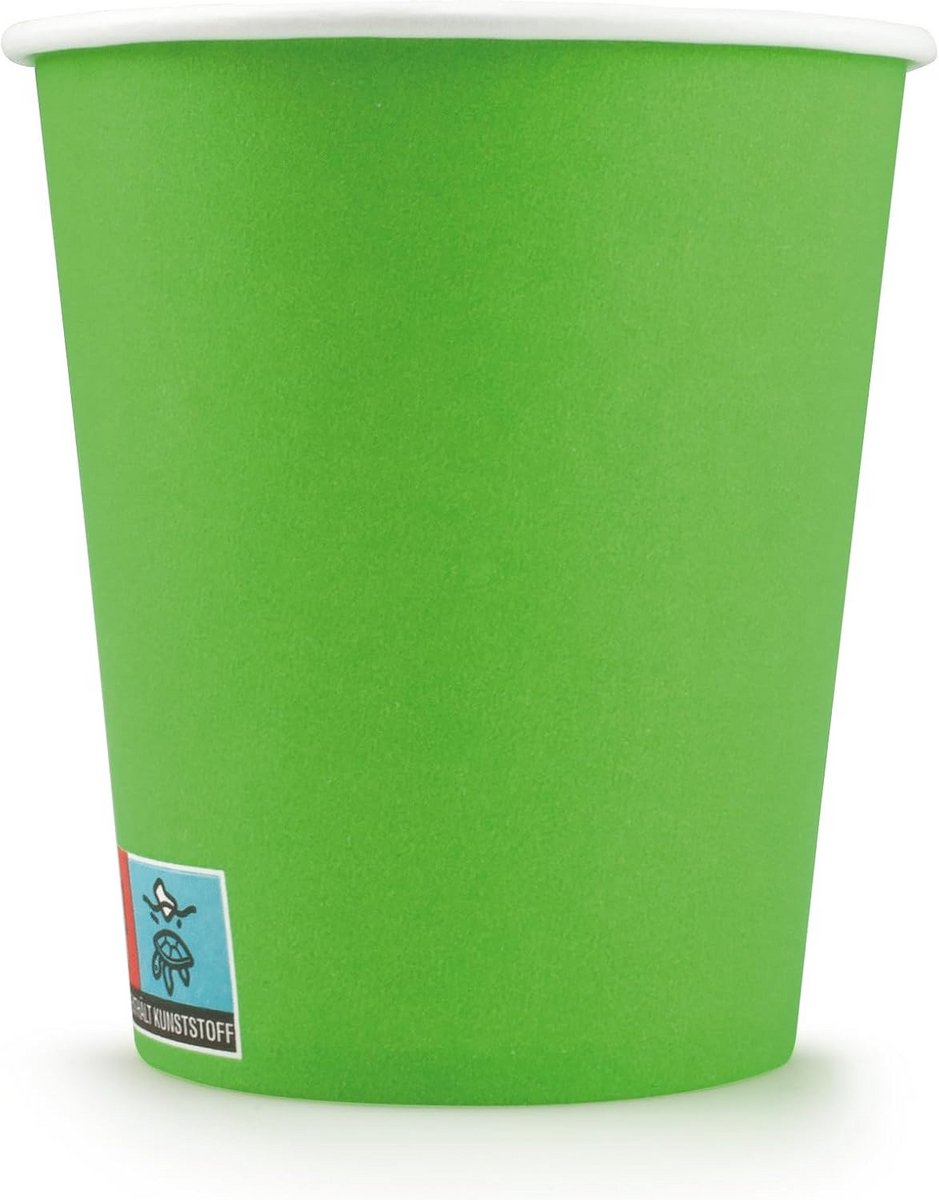 Papieren bekers 180 ml - Lichtgroen - Geschikt voor warme en koude dranken - 100 stuks - Eventen en feesten