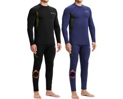 romision Set van 2 thermo-ondergoed voor heren, functioneel ondergoed, skiondergoed, ski-ondergoed, set van 2 stuks, zacht thermo-ondergoed, Zwart & Blauw, XL