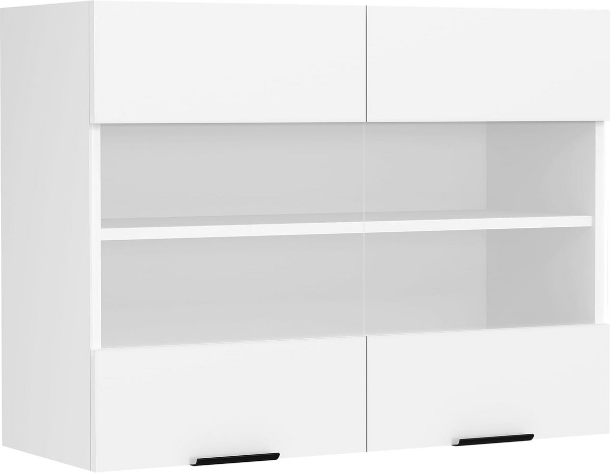 Hängeschrank voor Keuken met Glasdeuren | 60 cm Hoog, 80 cm Breed, 31 cm Diep | Wandkast Met Veel Opbergruimte