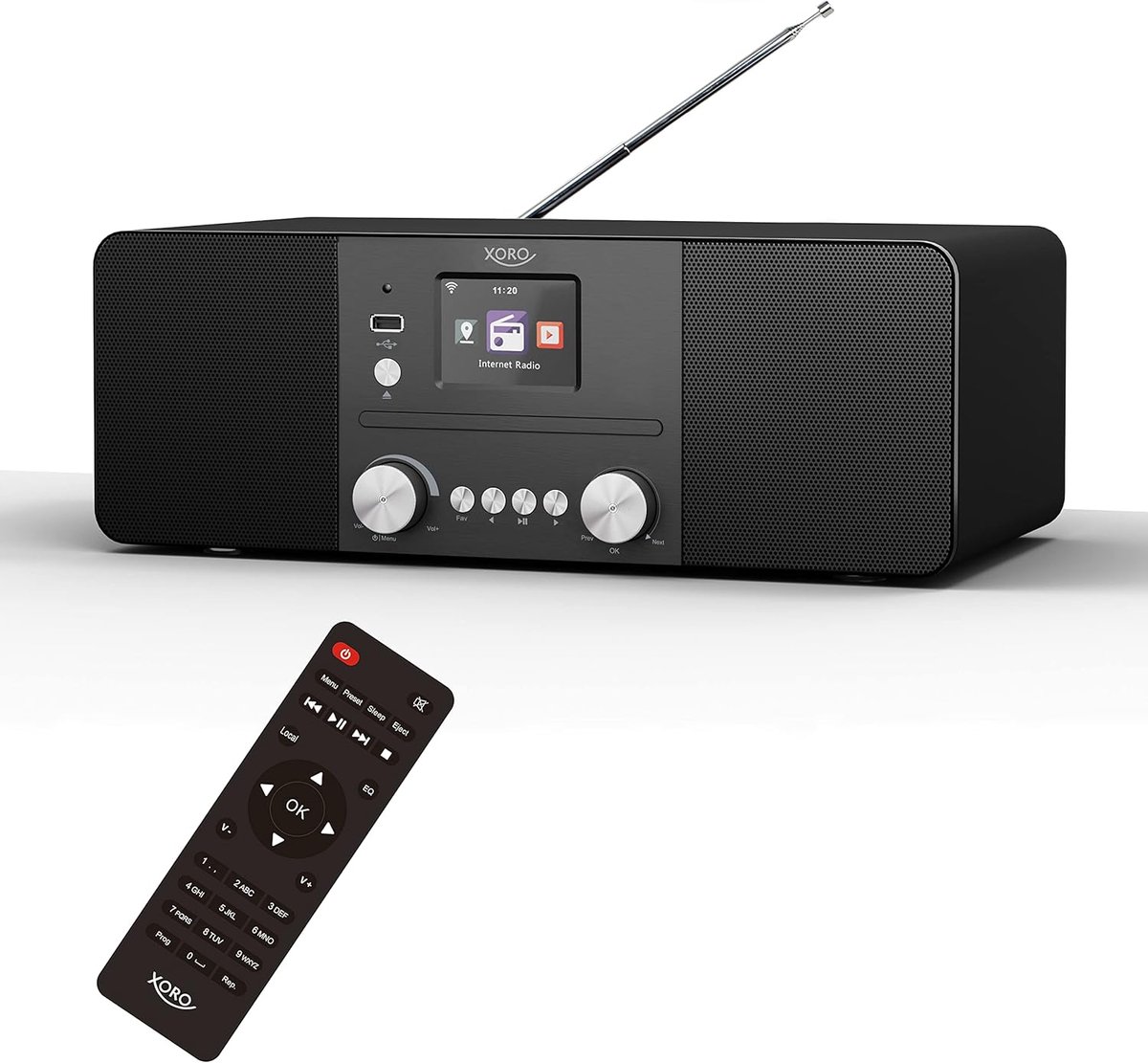 XORO HMT 620 All-in-One stereo internetradio met cd-speler, DAB+/FM-radio, wifi, Bluetooth, Spotify Connect, MP3 USB-speler, netwerkstreaming, app-bediening, zwart