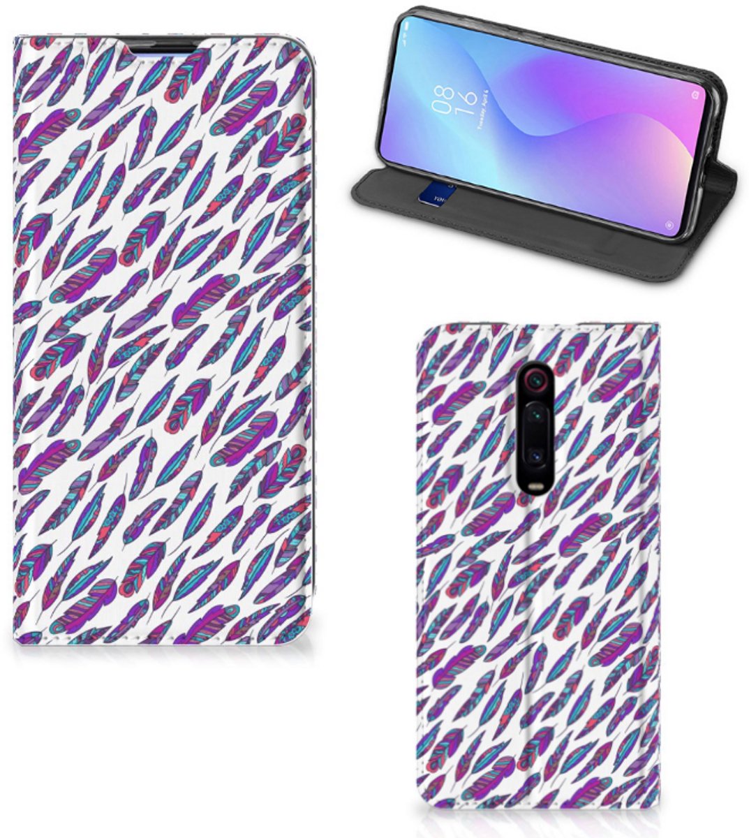 Book Case voor Xiaomi Redmi K20 Pro Hoesje met Magneet Feathers Color
