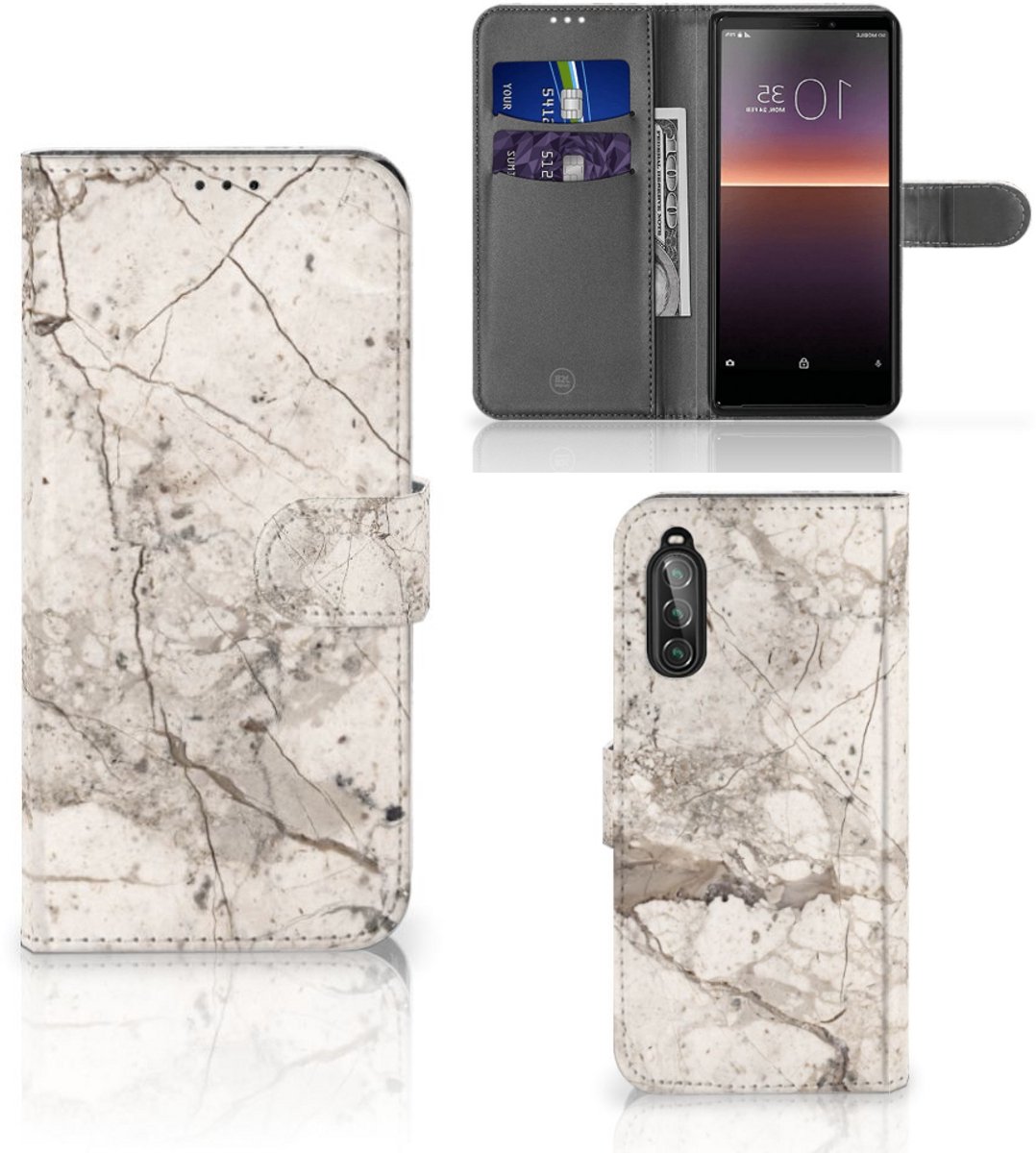 Sony Xperia 10 II Bookcase Marmer Beige