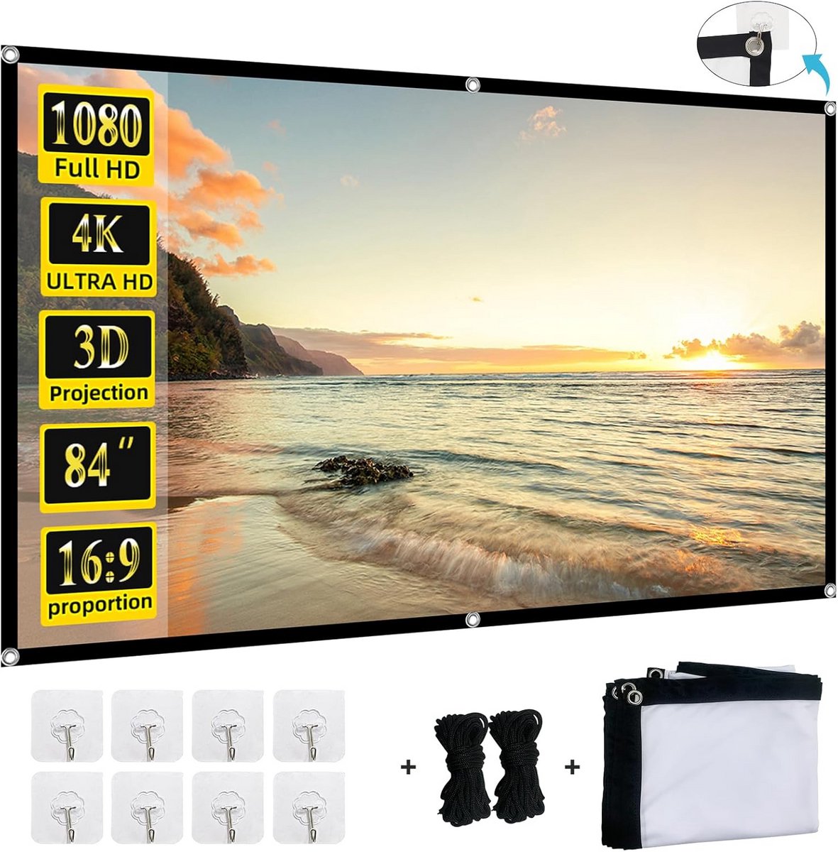 Opvouwbaar 4K HD Projectorscherm 84" - Draagbaar Dubbelzijdig Bioscoopscherm voor Binnen en Buiten