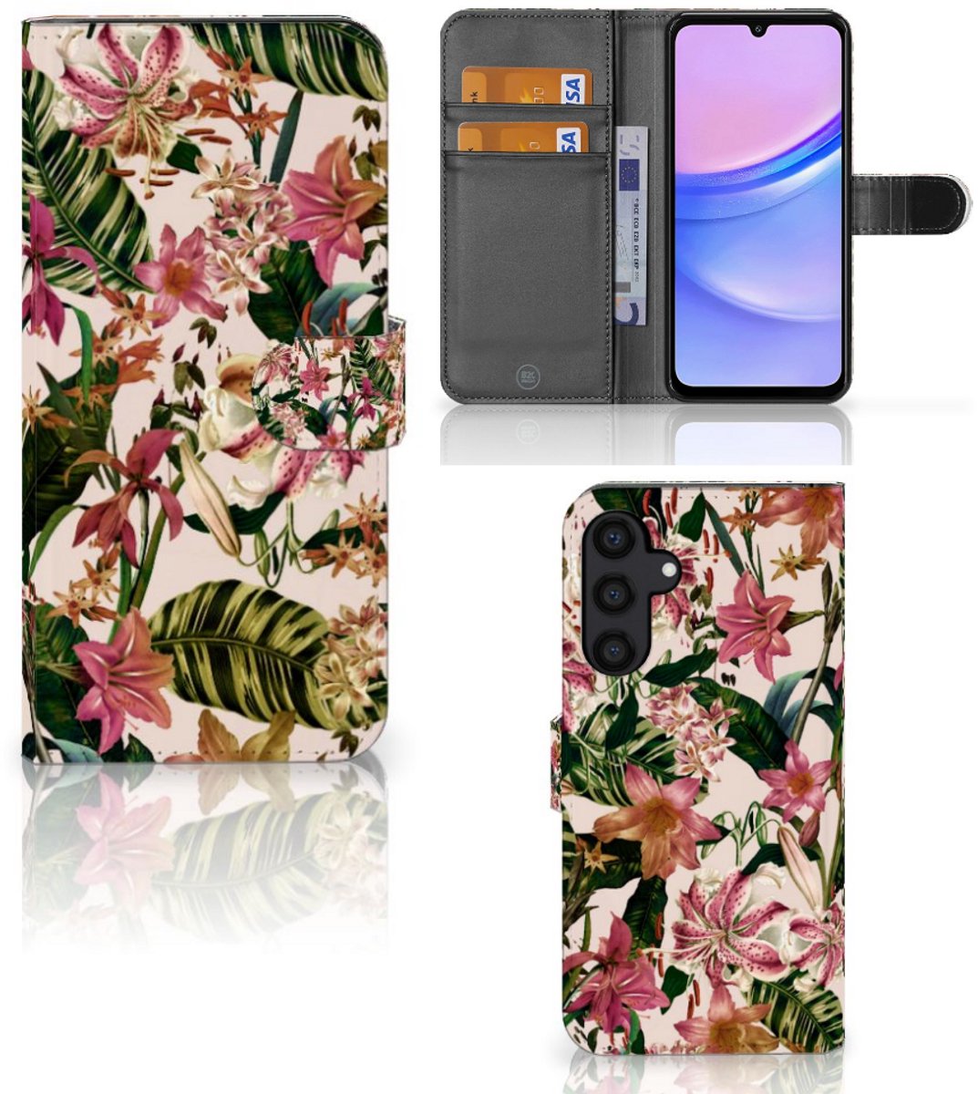 Book Case voor Samsung Galaxy A15 Hoesje Flowers