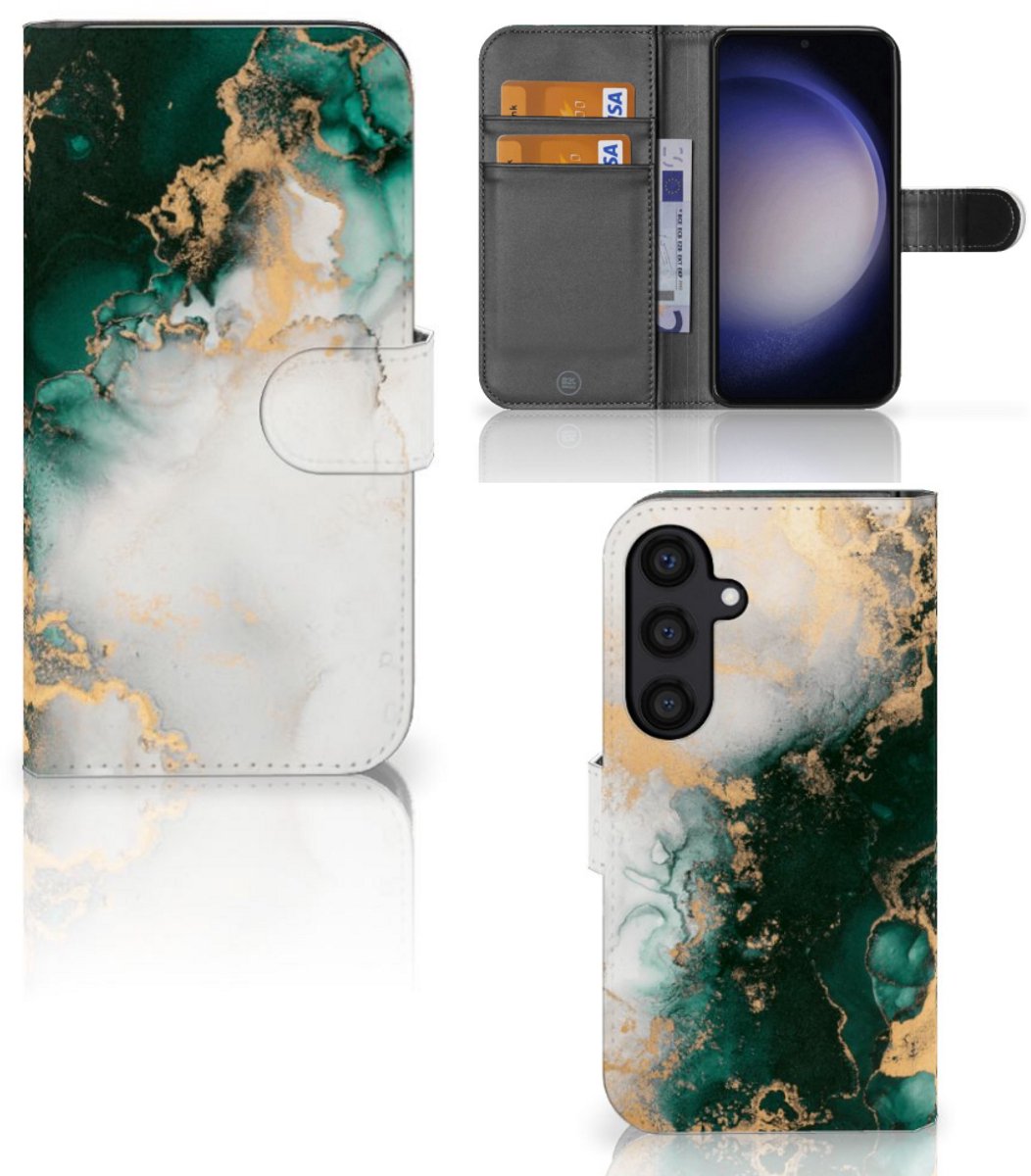 Boekhoesje voor Bookcase voor Samsung Galaxy S24 Marmer Groen