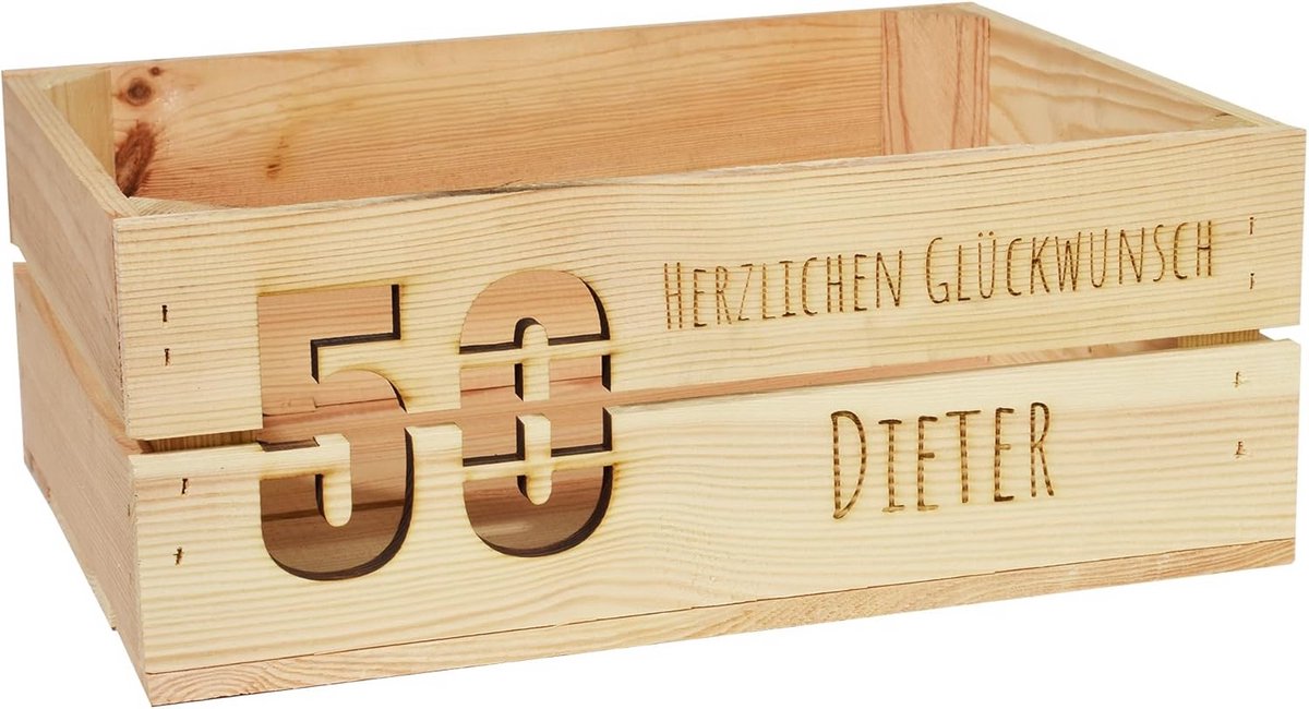Houten gepersonaliseerde kist met tekst voor speciale gelegenheden