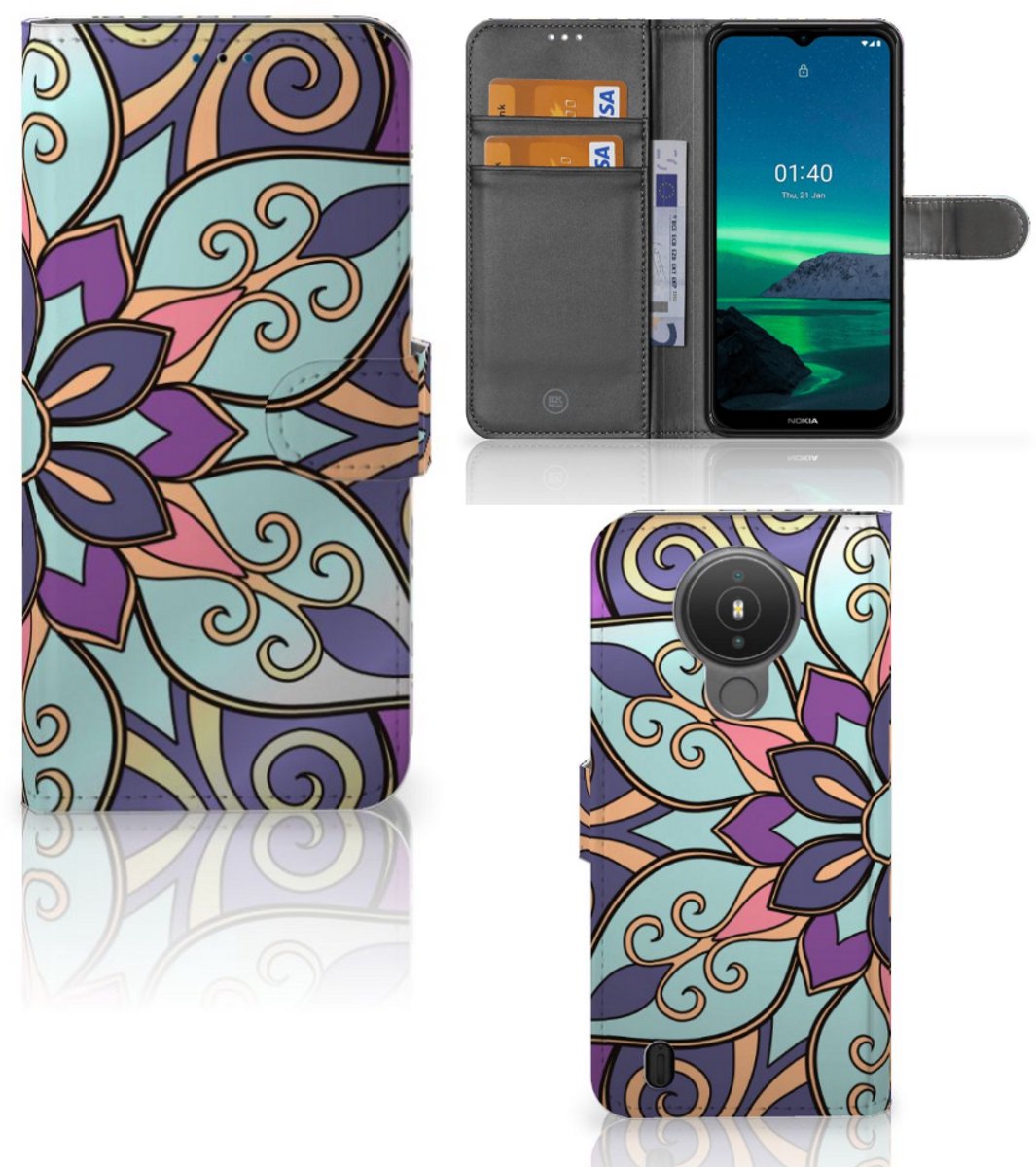 Nokia 1.4 Hoesje Purple Flower