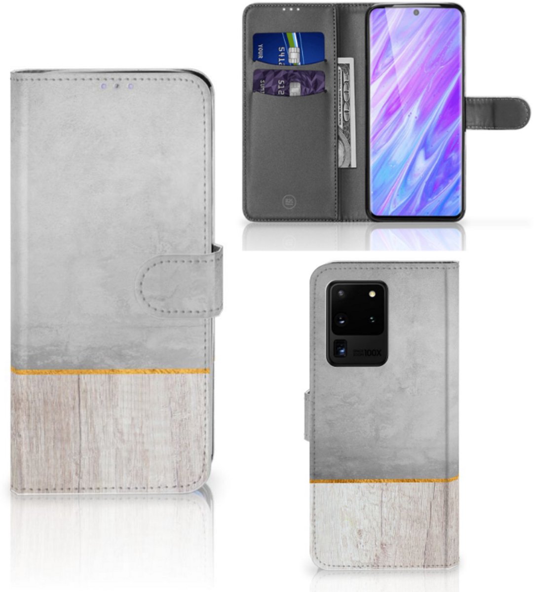Samsung Galaxy S20 Ultra Book Style Case Wood Concrete