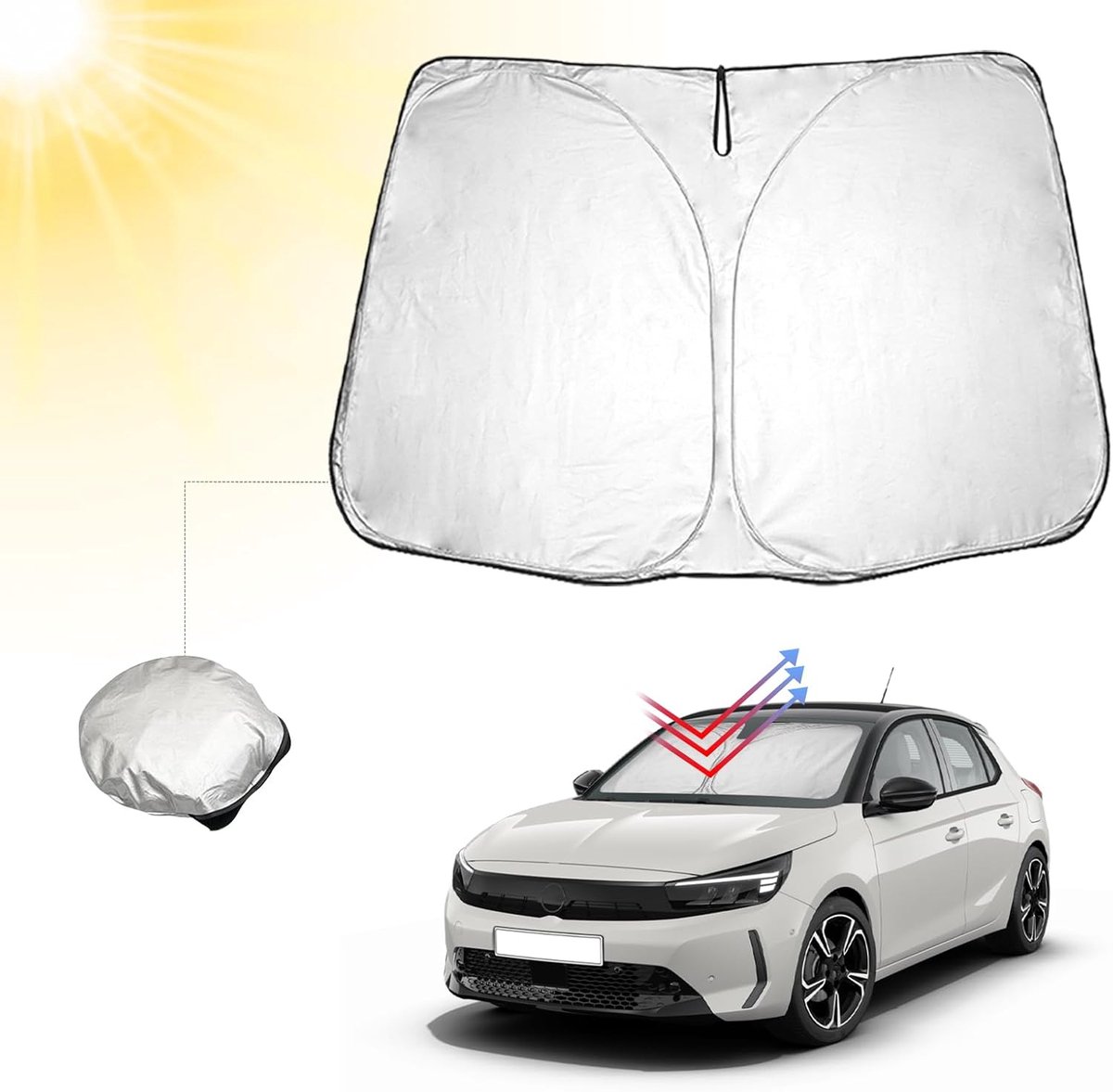 Compatibele voorruitafdekking voor Peugeot 208 en Opel Corsa F - Opvouwbare zonneklep tegen UV-stralen