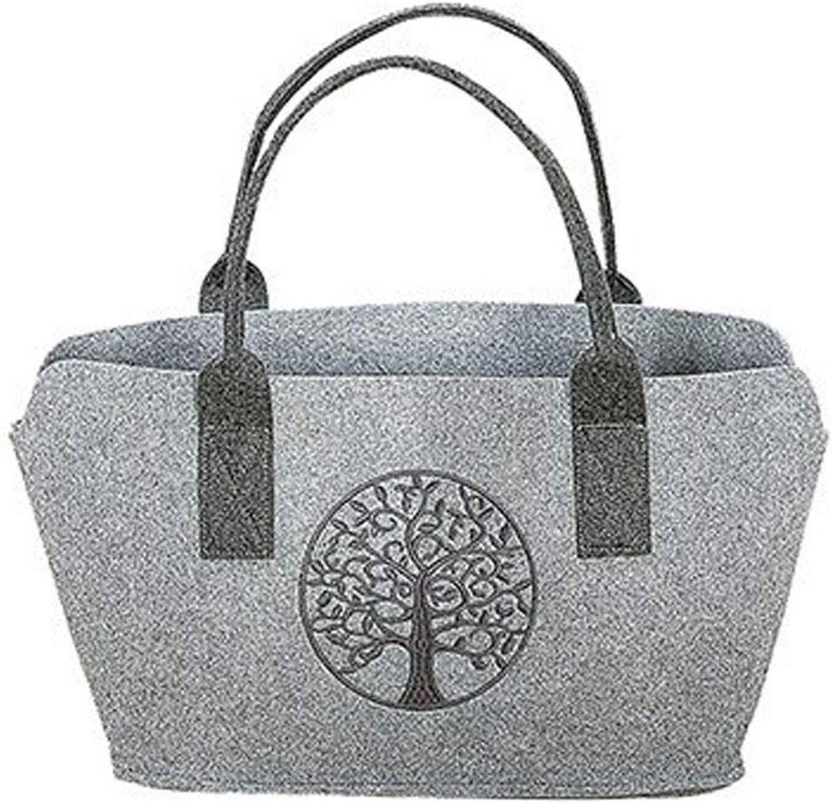 Vilten shopper met geborduurd levensboommotief 40x26x24cm