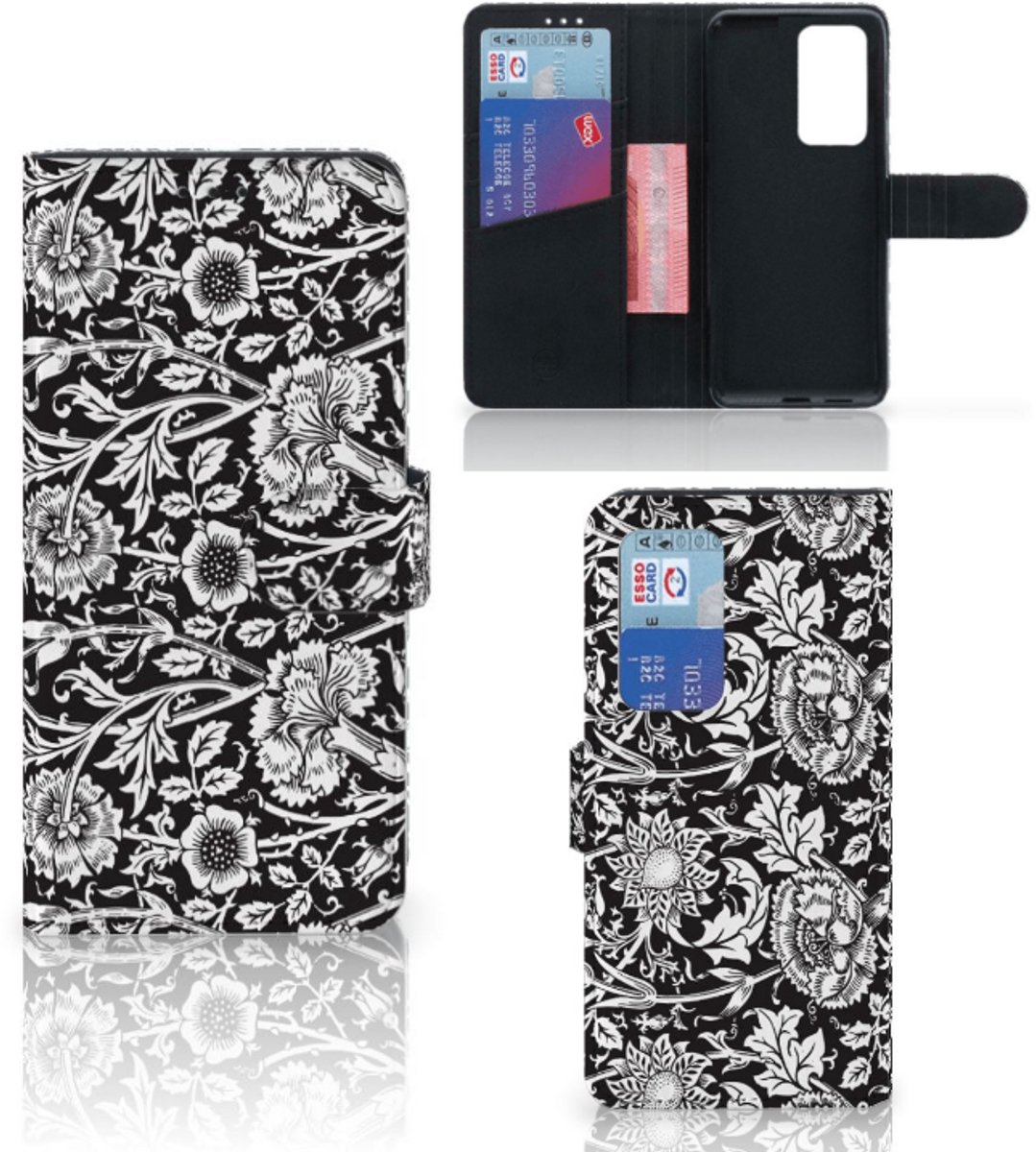 Huawei P40 Pro Hoesje Black Flowers