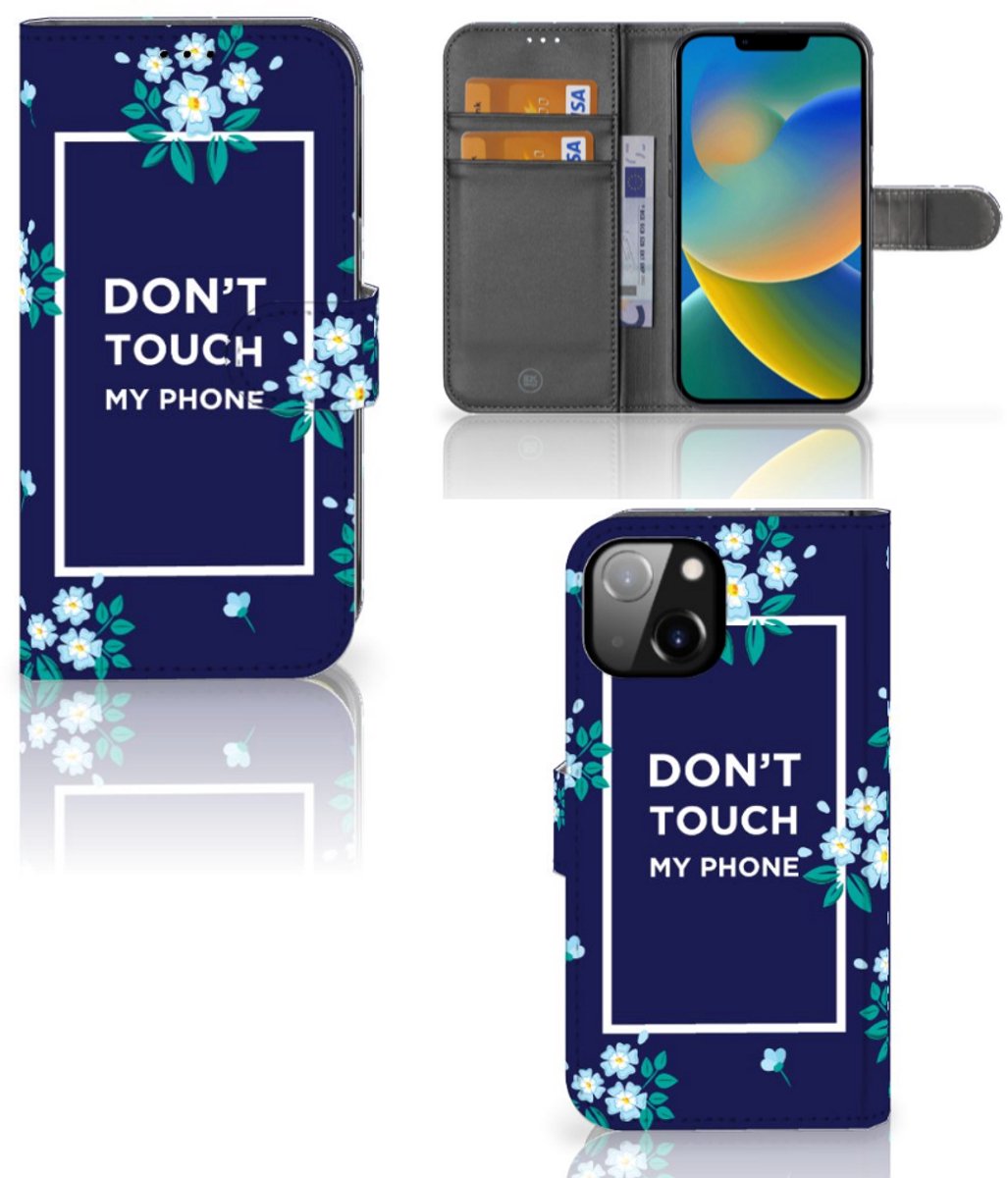Apple iPhone 14 Portemonnee Hoesje Flowers Blue DTMP