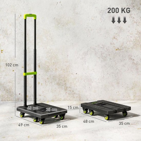 Opvouwbare Trolley – 100 Liter – 150 Kg Draagkracht – 4 Zwenkwielen – Verstelbare Handgreep – Incl. Bekerhouders – Voor Camping, Strand & Tuin
