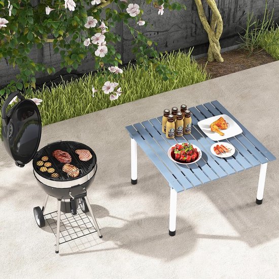 KOMFOTTEU Campingtafel, hout, oprolbaar, picknicktafel, inklapbaar, met draagtas, klaptafel, draagbaar en opvouwbaar, tuintafel, 69 x 69 x 42 cm, voor camping, feest, picknick, grijs van Merkloos — afbeelding 2