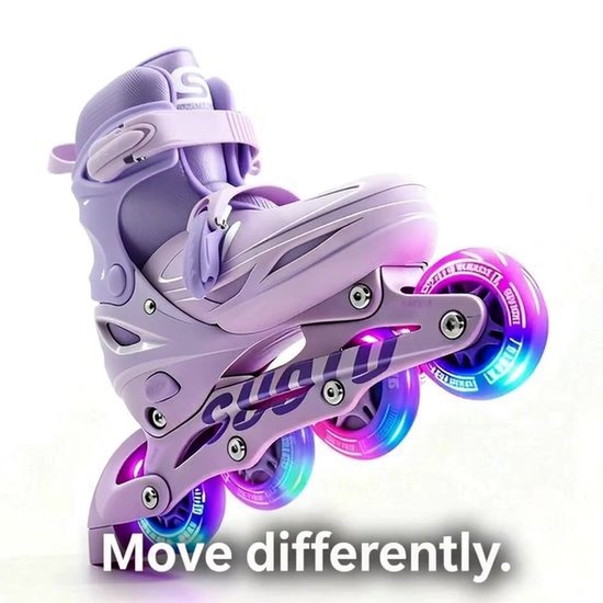 Suotu Skeelers - Inlineskates Verstelbaar - Lijn: S78 - Skeelers meisjes en jongens - Maat: EUR 32-36 - lichtgevende wielen - Paars - M