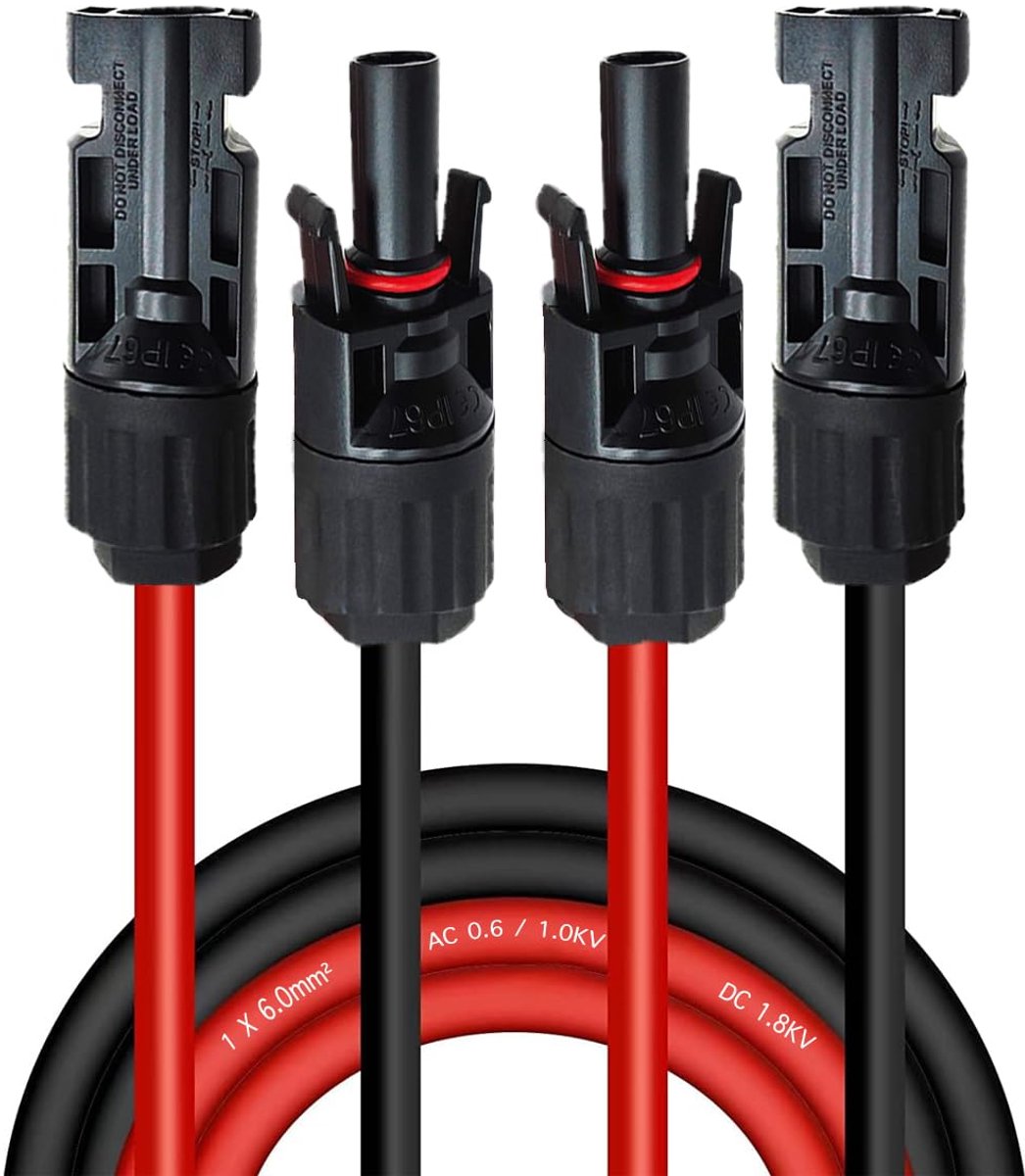6mm² Zonnepaneel Verlengkabel met Dubbele Connector - Waterdicht en Duurzaam 1Mx2