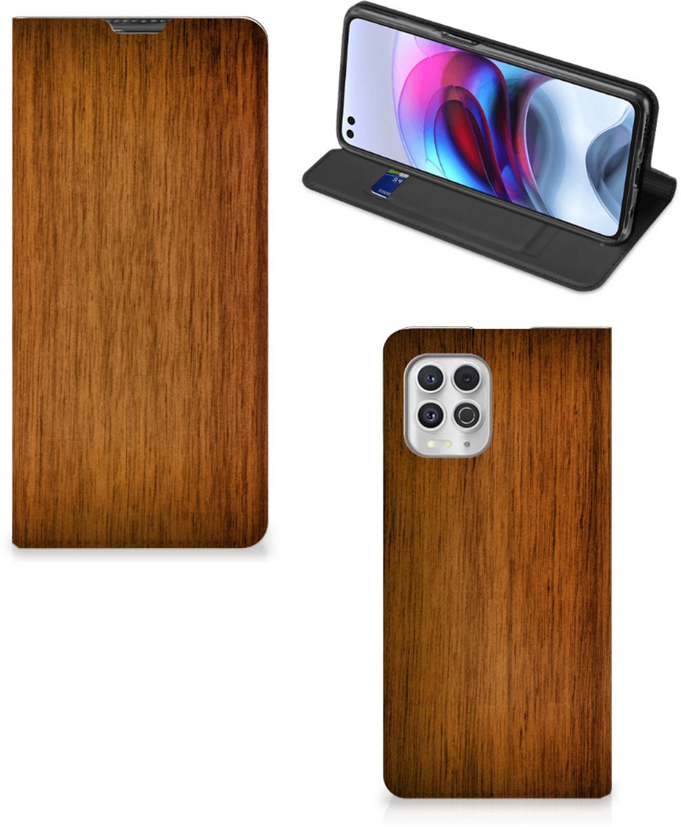 Motorola Moto G100 Book Wallet Case Donker Hout