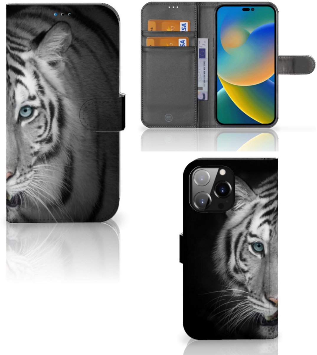 iPhone 14 Pro Max Telefoonhoesje met Pasjes Tijger