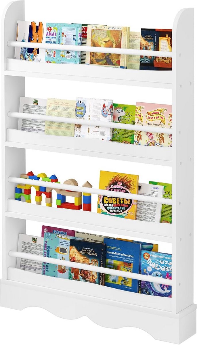Boekenkast voor kinderen met 4 niveaus, opbergrek voor kinderkamer en kleuterschool, veili