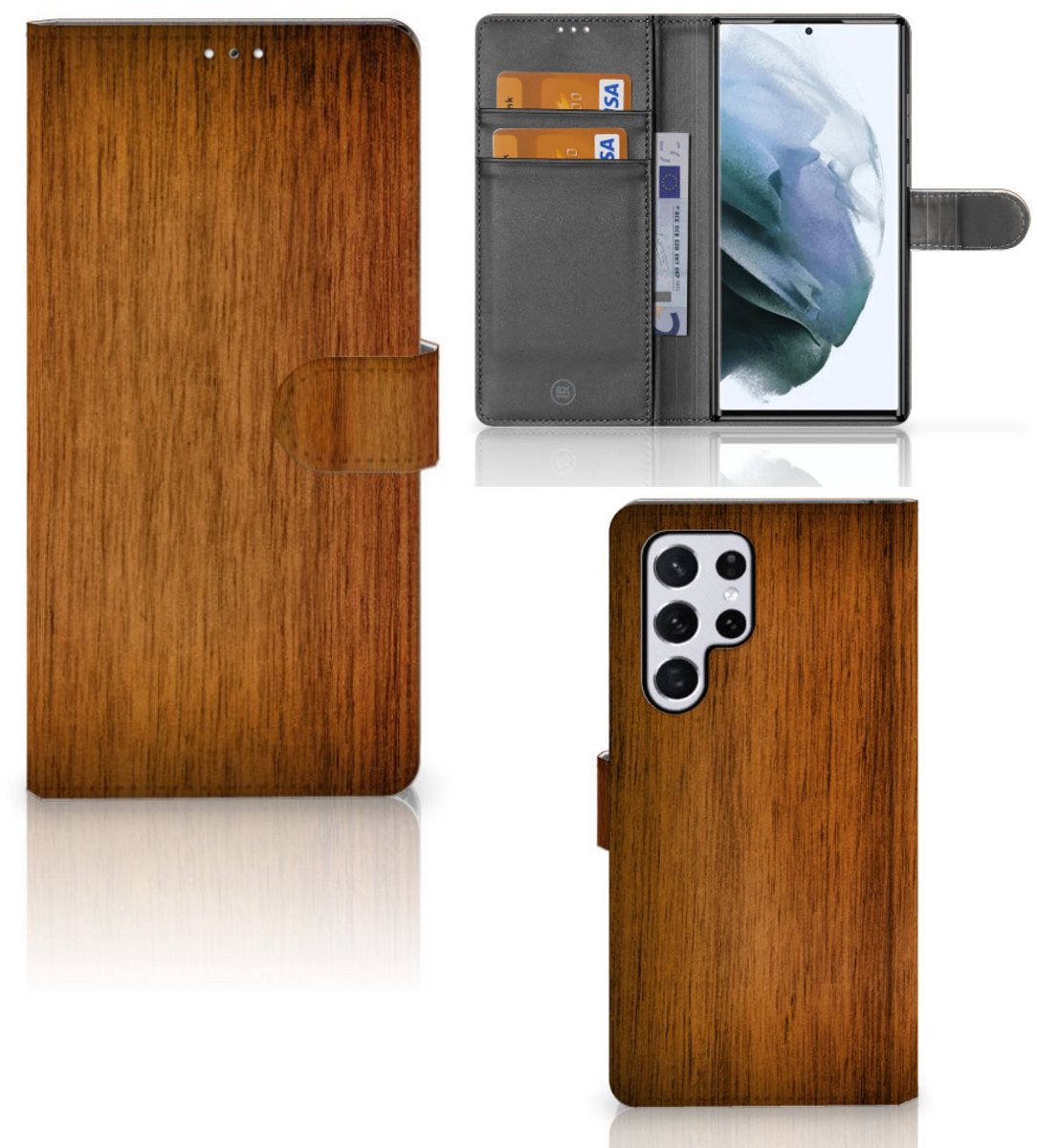 Samsung Galaxy S22 Ultra Book Style Case Donker Hout