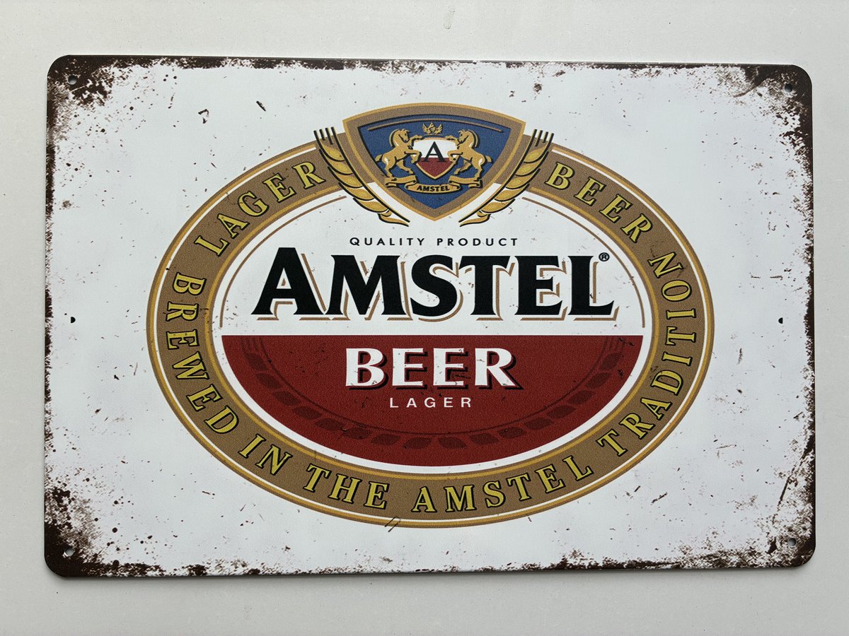 amstel bier Metalen wandbord 20 x 30 cm - Mancave -Wand Decoratie - Metalen borden - Tekst borden - Metalen bord - Reclame bord - Vintage - Kroeg - Bar – Cafe - Horeca - rettro - Perfect Cadeau - Industriële Wanddecoratie