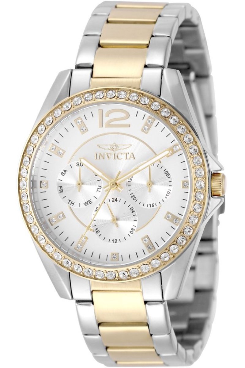 Invicta Angel 50110 Dames Horloge - Waterdicht - Analoog - Quartz Uurwerk - Roestvrij Staal met zilveren Wijzerplaat - 38mm