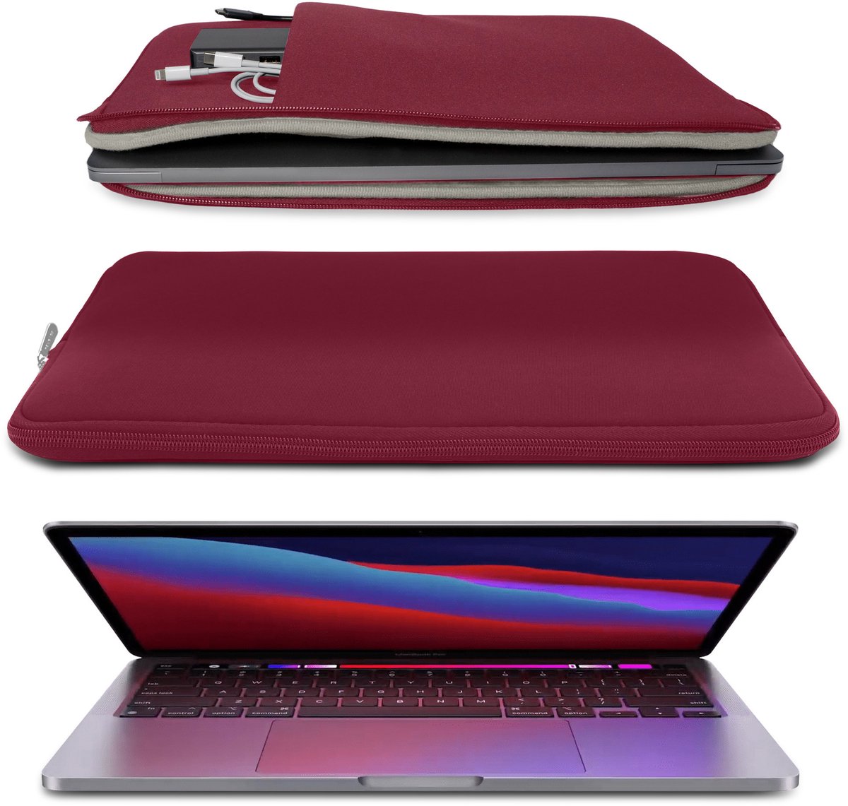 Laptophoes 13-14 inch waterafstotend schokabsorberend krasbestendig bordeaux slank met ritssluiting - Afbeelding 3