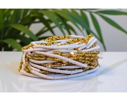 AfricanFabs® Waist Beads / Afrikaanse Heupketting - Osato - Beige / Goud (Traditioneel niet-elastisch koord) - Buikketting - Taille ketting