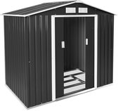 tectake® Tuinhuis met Puntdak - Metaal Fundering - Weerbestendig - Tuinschuur - Fietsenberging - Fietsenhok - Gereedschaps Schuur - 214 x 130 x 185 cm - grijs/wit