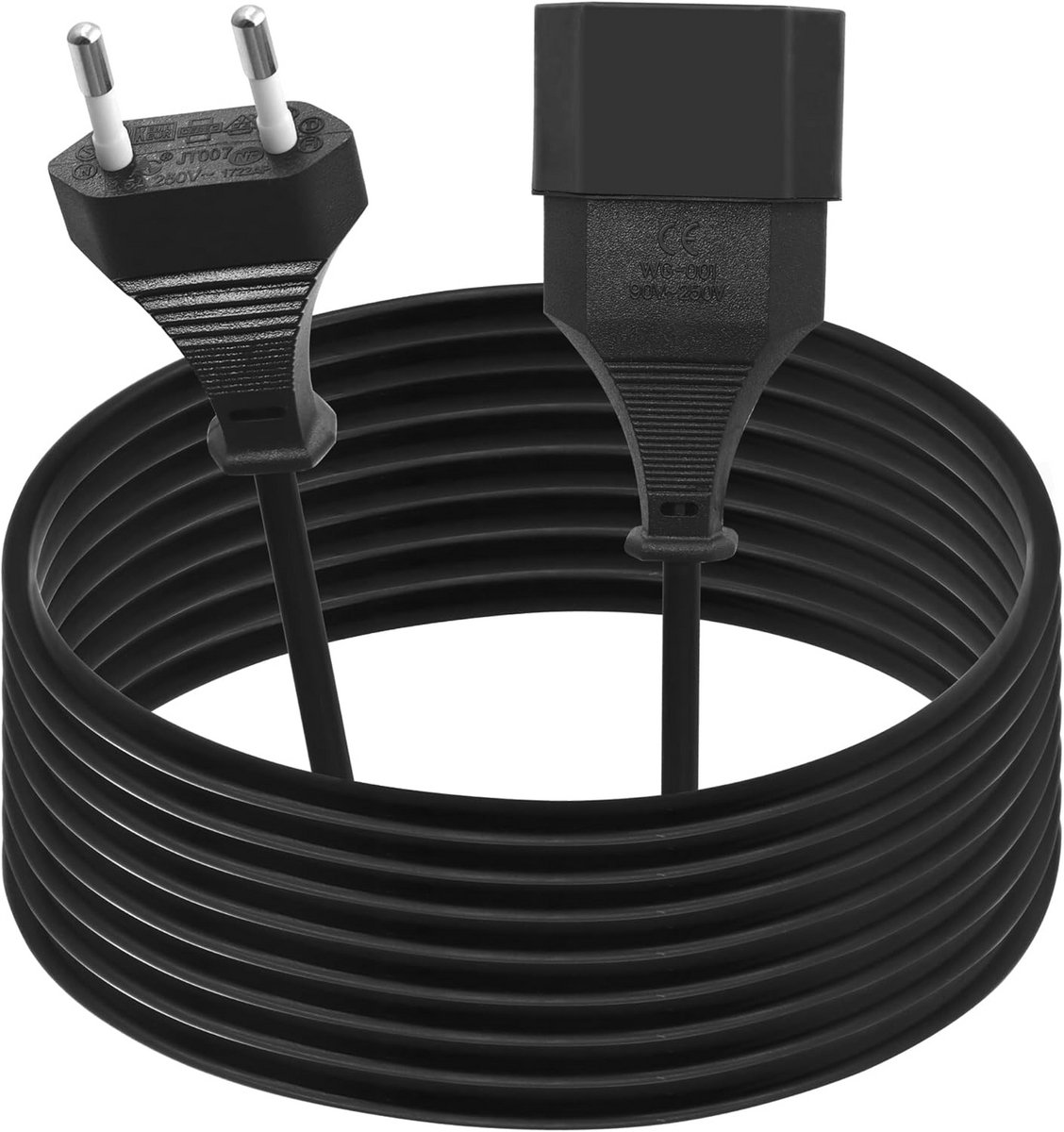 Verlengkabel Eurostekker (Type C) Zwart 5 Meter - 2.5A/250V voor TV, Computer en Huishoudelijke Apparatuur
