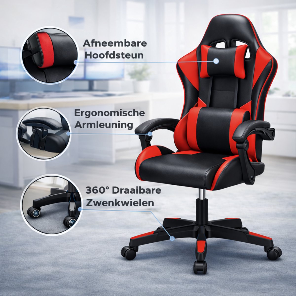 Bayt Gamestoel - Gaming chair - Zwart en rood thumbnail 5