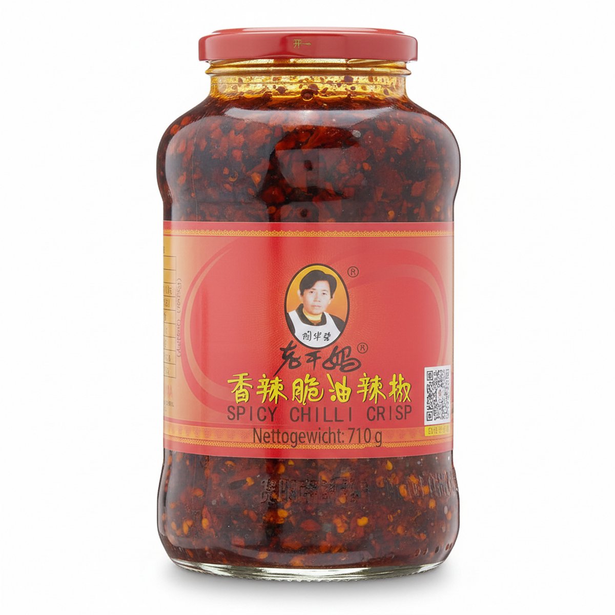 Lao Gan Ma Geroosterde Chilipasta 1 x 710 g - Krokante Chili's in Olie, Geroosterde Chilivlokken met Szechuanpeper, Chilisaus met Gefermenteerde Sojabonen, Pittig en Pittig Veganistisch met Kajal-sticker