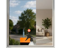 Isolerende Raamfolie HR++ – Statische Spiegel Raamfolie – Anti-Inkijk & Zonwerend – 90 × 300 cm – Inclusief Rakel en Mesje – Zilver
