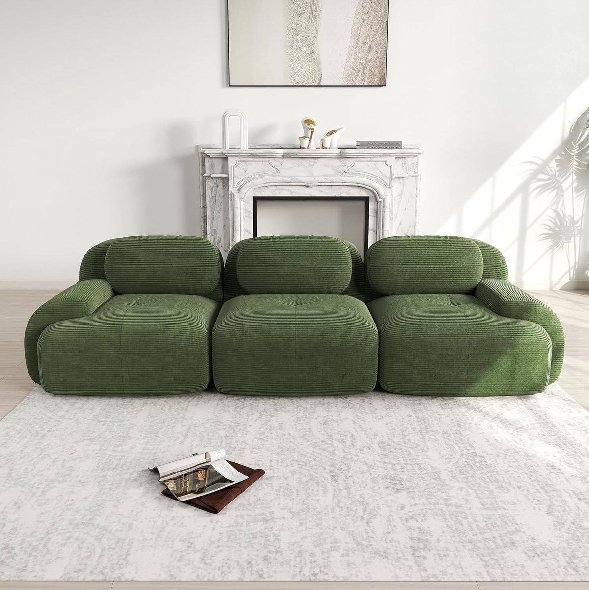 Moderne Modulair 3-Zits Corduroy Sofa - Luxe Slaapbank & Woonkamerbank - Flexibel, Comfortabel & Direct Gebruiksklaar – (Groen) Furniture Land