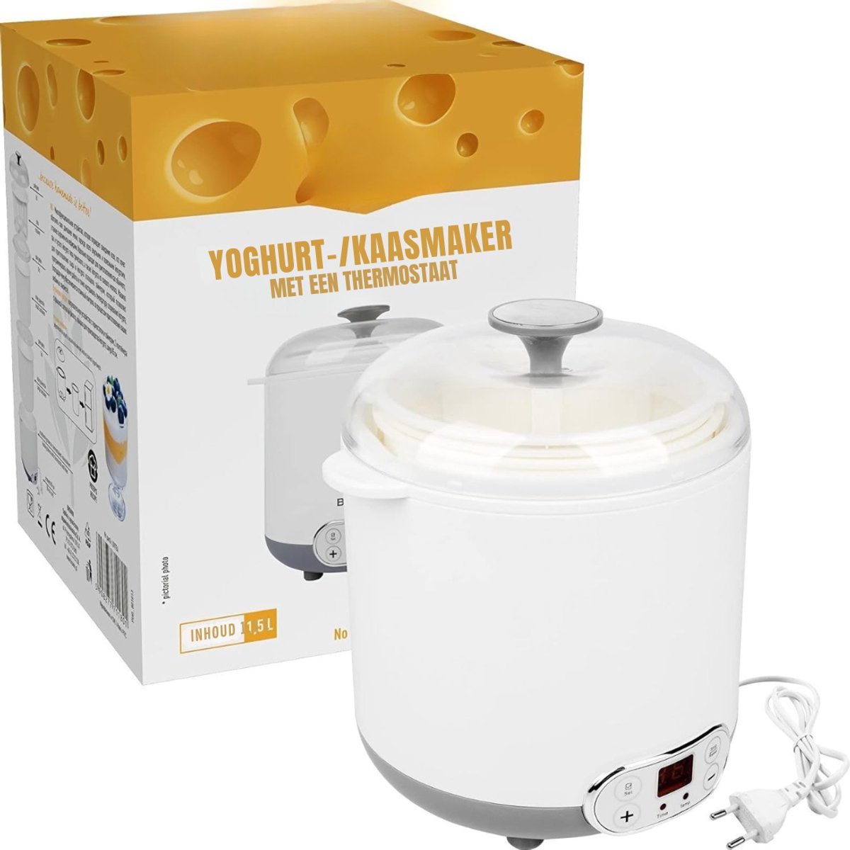 Aurixi® Yoghurtmaker - Yoghurtmakers - Yoghurtmachine - 9 x 170 ml - 25 tot 65 Graden - WitGrijs - 17cm x 20cm x 22cm