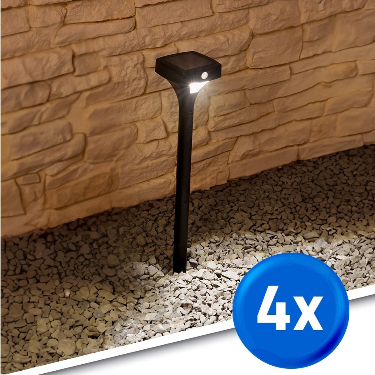 RexTech Sola prikspot 'Move II' - Voordeelset van 4 stuks - Met bewegingssensor - Warm wit licht - 45cm hoog - Padverlichting buiten met sensor - Zwart